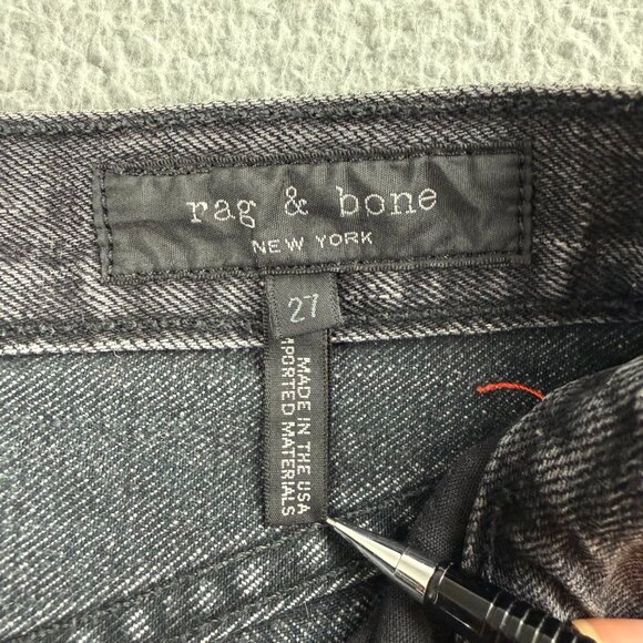 Rag & Bone Jeans Women 27 Pant Black Red Racer Stripe Ankle Straight Faded Denim - Picture 3 of 8